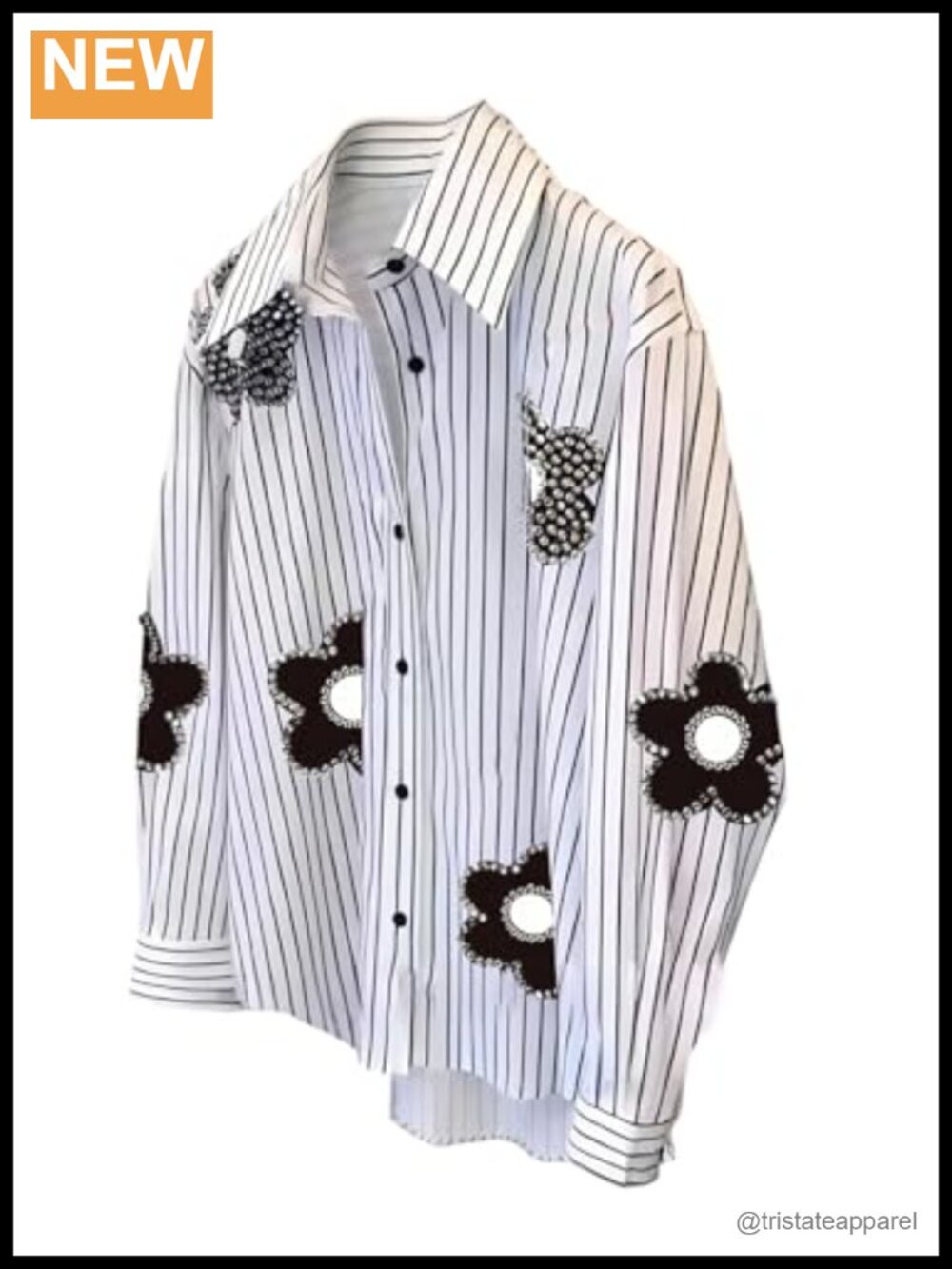 Women's Rhinestone Blouse Dressy Business Casual Floral Applique Top